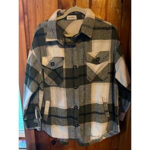 The Nines Plaid Flannel‎ Shirt Jacket Green White Button Down Shacket size Large